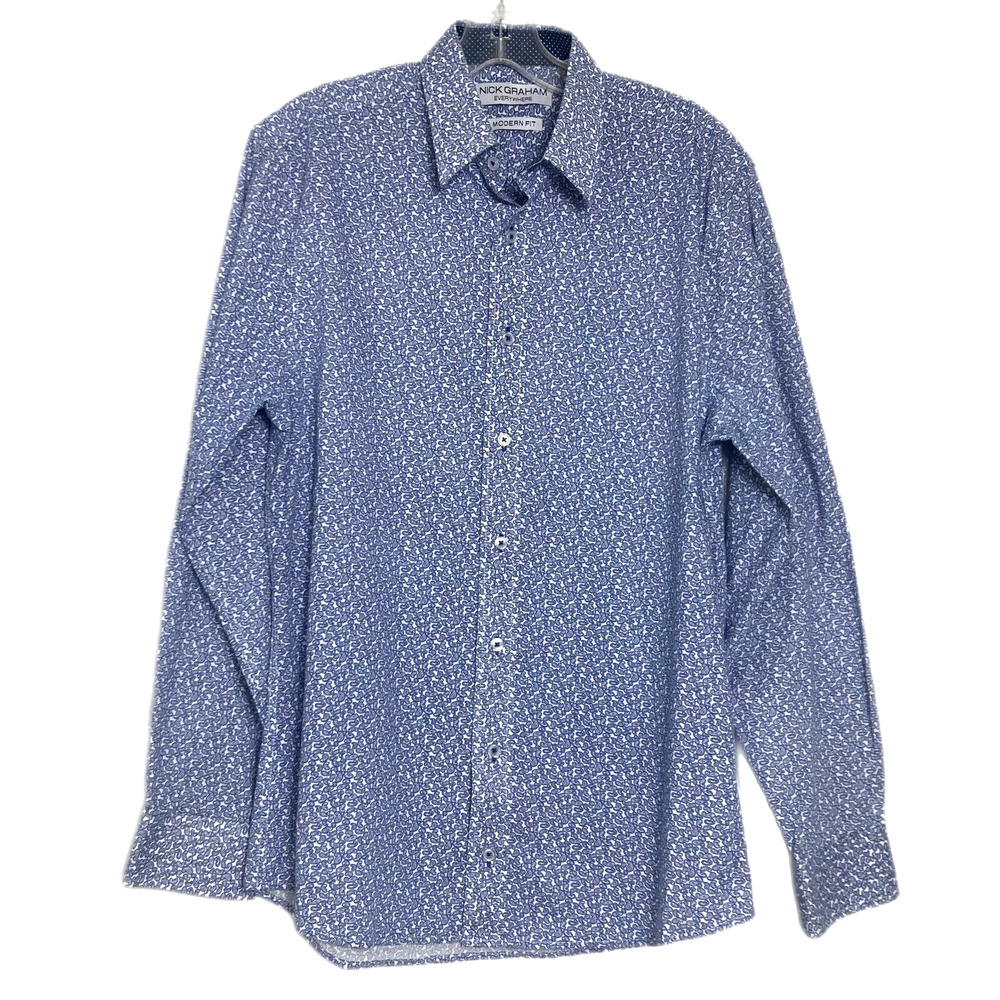 Nick Graham Paisley Dress Shirt M 15.5 34/35 Blue Cotton Flip Cuff